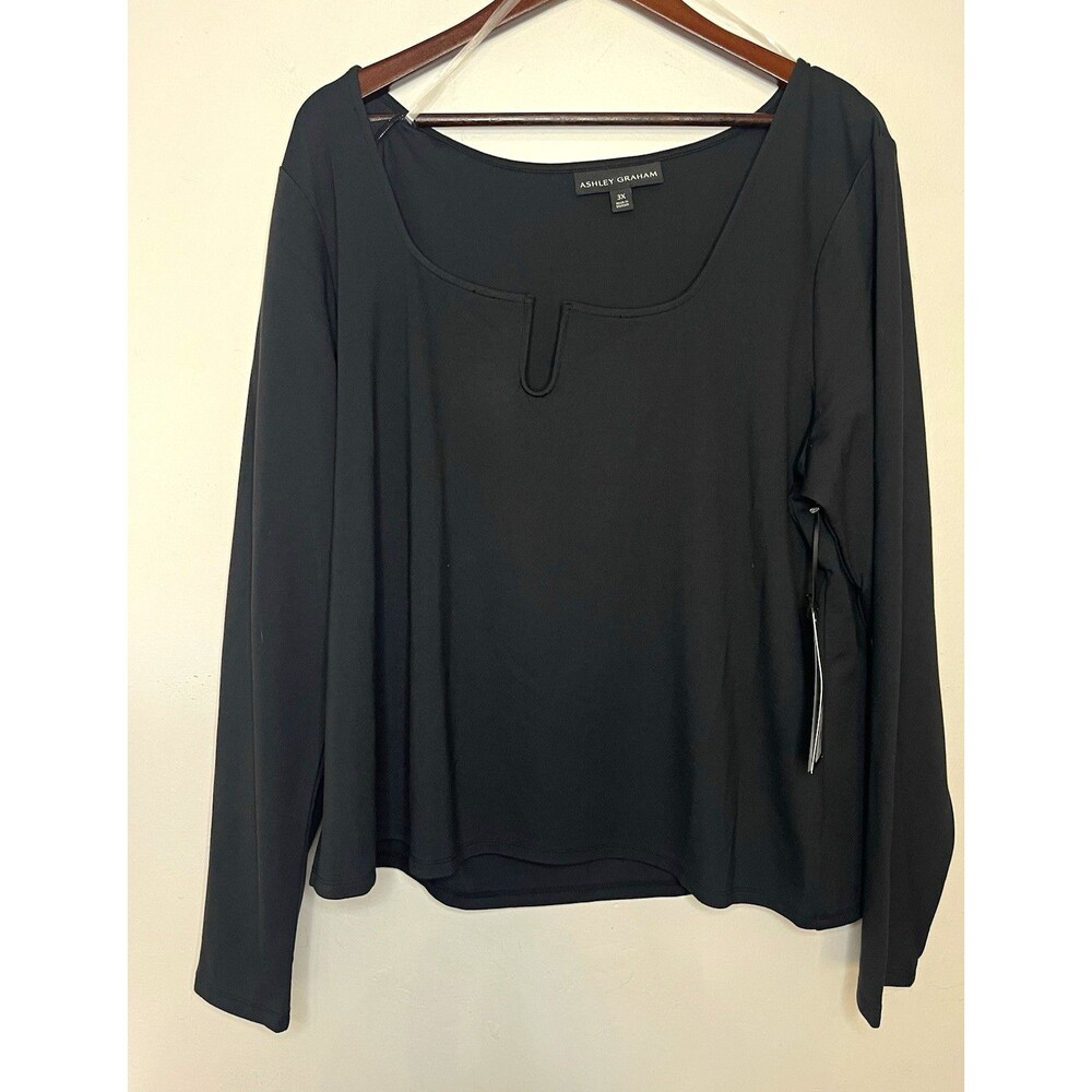 Ashley Graham Women's 3X Black Knit Long Sleeve Pullover Blouse top shirt